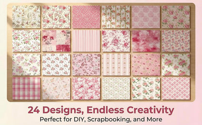 Pink Scrapbook Pattern Paper Pink Flower Junk Journal Papers Pad 12×12,24 Sheets Double-Sided Bobo Floral Scrapbooking CardStock Paper Pad for Holiday Cardmaking DIY Papers. - Image 3