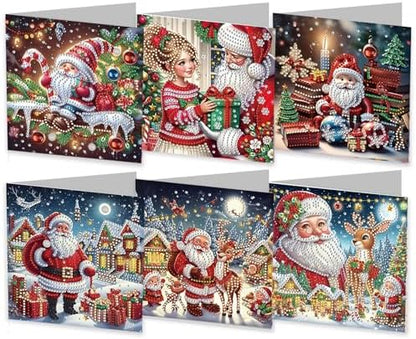 DIY Diamond Greeting Cards Set Christmas, 5D DIY Diamond Art Painting Greeting Card, DIY Christmas Card Making Kits for Family Friends Handmade Gift-#01-Santa Claus by Unknown