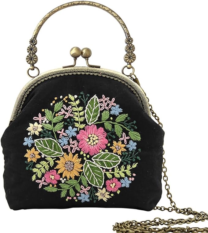 Eforcase Flower Embroidery Kit Tote Bag, Embroidery Coin Purse Kits Handbag Hand Embroidery Kit for Adults Beginner with Embroidery Patterns, Embroidery Hoop,DIY Sewing Kit