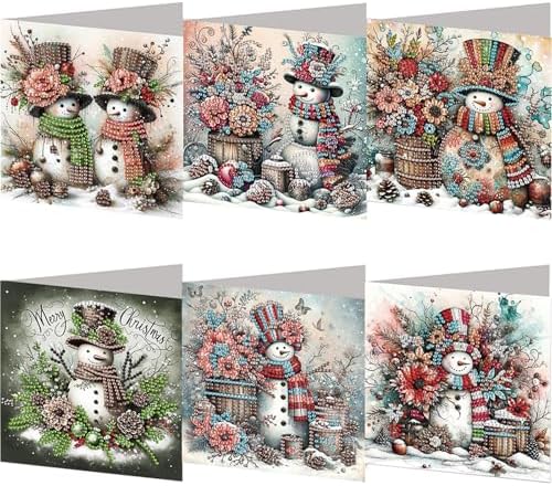 jinglinhh 6pcs Diamond Art Painting Christmas Snowman Flower Bucket Greeting Cards with Envelopes, DIY Card Making Kits for Adults, Diamond Art Postcards Christmas Cards Craft Gifts by Unknown