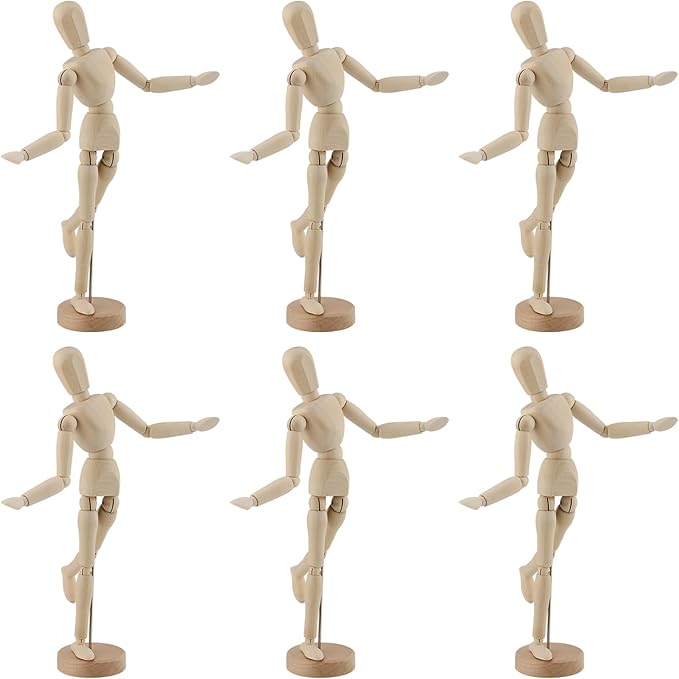 KEILEOHO 6 PCS 12 Inch Artists Wooden Manikin Jointed Mannequin, Flexible Wooden Drawing Mannequin, Posable Art Figure Model, Human Figure Puppet Model for Drawing Decoration Sketching Artists