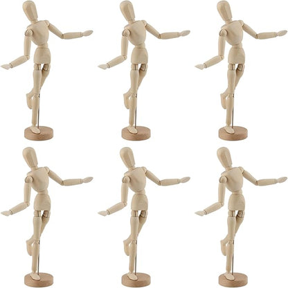 KEILEOHO 6 PCS 12 Inch Artists Wooden Manikin Jointed Mannequin, Flexible Wooden Drawing Mannequin, Posable Art Figure Model, Human Figure Puppet Model for Drawing Decoration Sketching Artists