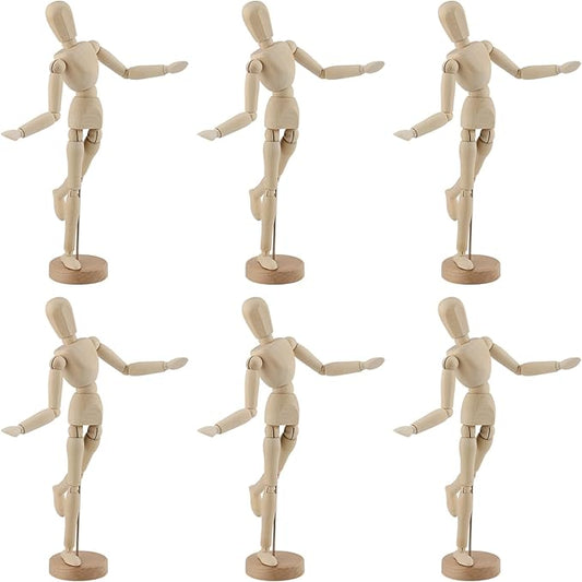 KEILEOHO 6 PCS 12 Inch Artists Wooden Manikin Jointed Mannequin, Flexible Wooden Drawing Mannequin, Posable Art Figure Model, Human Figure Puppet Model for Drawing Decoration Sketching Artists