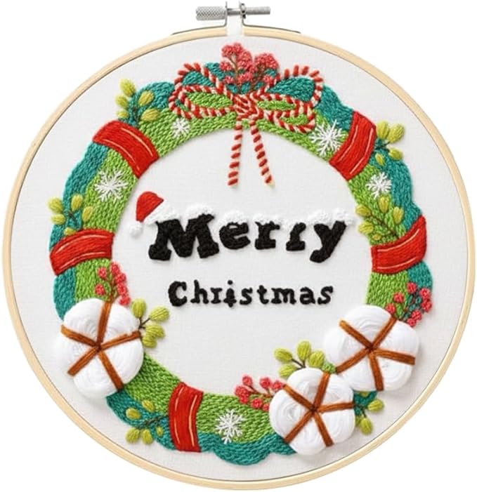 Christmas Embroidery Kits: 1 Pack Cross Stitch Kit for Beginners Adults, DIY Ornaments Craft Kit with All Tools & Instructions, Stamped Hand Embroidery Starter Kit for Holiday Crafts & Xmas Home Decor