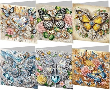 jinglinhh 6pcs Diamond Art Painting Butterfly Gem Yellow Rose Flowers Greeting Cards with Envelopes, DIY Card Making Kits for Adults, Diamond Art Postcards Holiday Cards Craft Gifts by Unknown