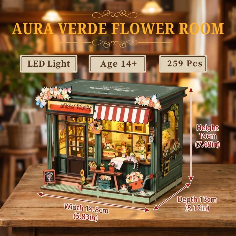 DIY Book Nook Kits for Adults, Book Nook Decor with Led Light, Miniature House Kit, 3d Wooden Puzzle Books Nooks Cats Garden Coffee Shop, Mini Dollhouse Kit for Bookshelf, Adult Craft Kits Gift - Image 3