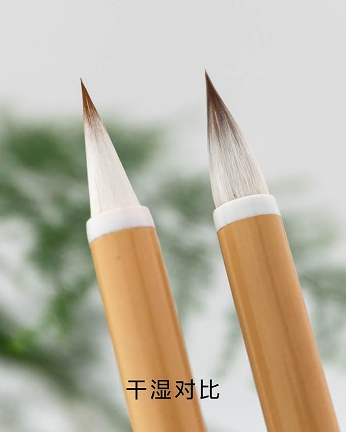 Professional Chinese calligraphy brush, Weasel tail hair Wolf Hair Lang Hao Sumi-e Brush for Zhi Yong's Thousand Character Classic, liquid Ink Brush for Running script Kanji Art, Zhi Yong Qian Wen 1pc