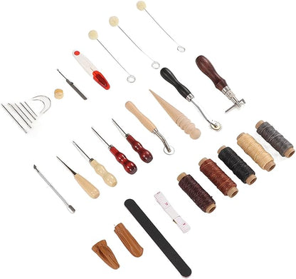 Leather Sewing Kit, Leather Working Tools, Premium DIY Leather Craft Set with Wax Threads Needle Finger Cots Sanding Stick, Stainless Steel Leather Tools for Beginners Professional