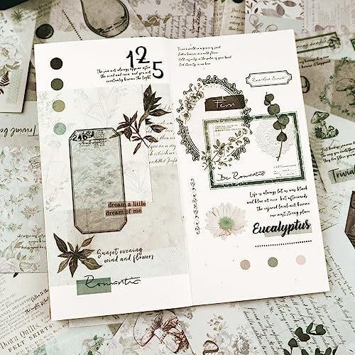 Dizdkizd Botanical Washi Stickers for Journaling, Ephemera Sticker Book for Junk Journal with 180pcs Plant Washi Stickers and 20 Adhesive Scrapbook Sticker Sheets, Vintage Scrapbooking Supplies - Image 6