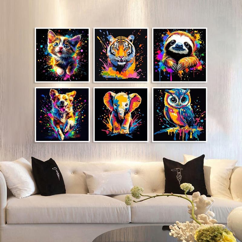 Mowana Framed Paint by Numbers Kit for Adults- 6 Pack Paint by Number for Adults Beginners, Painting Kits on Canvas Colorful Animal Paint by Numbers with Easel for Relaxing & Wall Decor 8x8 inches - Image 5