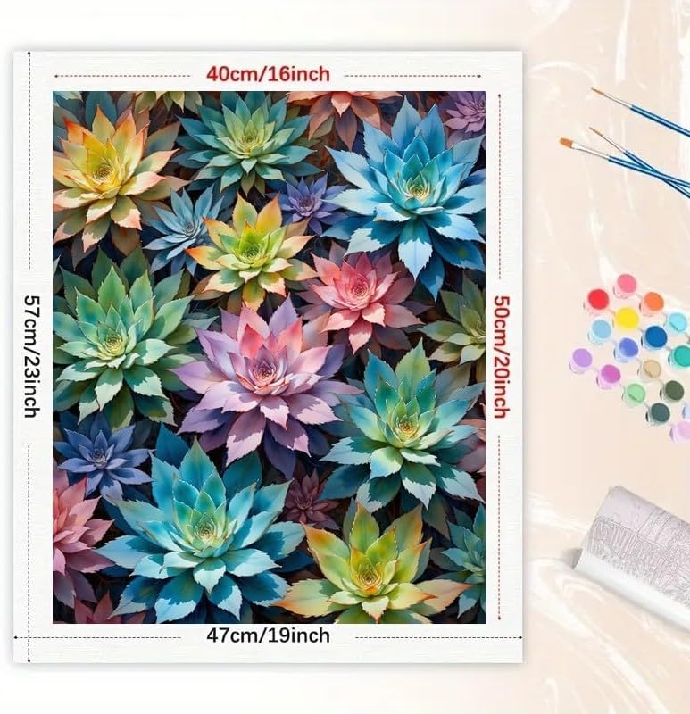 Botanical Paint by Numbers Kit for Adults - DIY Pointy-leaved Rainbow Succulent Pattern Painting on Canvas 16x20 Inches,Acrylic Paint Set,Suitable for Beginners,Art for Home Decoration/Gifts - Image 2