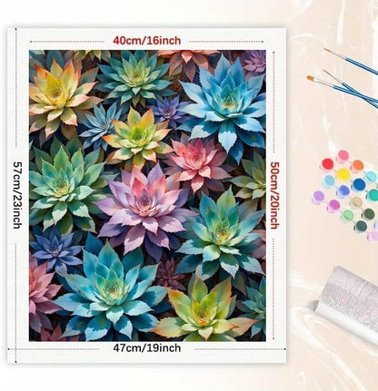 Botanical Paint by Numbers Kit for Adults - DIY Pointy-leaved Rainbow Succulent Pattern Painting on Canvas 16x20 Inches,Acrylic Paint Set,Suitable for Beginners,Art for Home Decoration/Gifts - Image 2