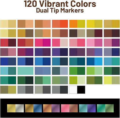 WINSONS 120 Colors Acrylic Paint Markers Dual Tip Dual Colors Brush Tip Pens for Rock Painting Supplies, Canvas, Wood, Calligraphy, Metal, Glass, DIY Crafts Art Supplies Kit (120 Colors - Dual Colors)