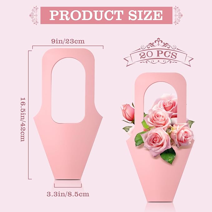 Cyblinia Flower Bouquet Bags with Handle - 20 Pcs Paper Flower Gift Bags for Valentine's Day, Wedding Party & Home Decoration