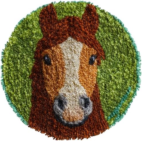 Latch Hook Rug Kit Cute Brown Horse with Green Color Easy for Beginners Round Shape Carpet Crochet Yarn Craft Mini Rug DIY Hook and Latch Little Tapestry for Home Decor 30x30cm-2 by Unknown