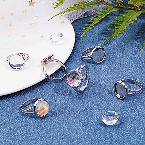 SUNNYCLUE 80Pcs Ring Blanks Finger Rings Making Kit 40Pcs Ring Blank Base Pad Adjustable Bezel Trays 40Pcs 12mm Glass Cabochons for DIY Cabochon Jewelry Making Kits Adult Women - Image 4