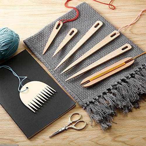WILLBOND 7 Pcs Wood Weaving Tools Hand Loom Stick Shuttles Comb Needle - Image 5