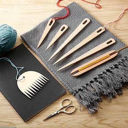 WILLBOND 7 Pcs Wood Weaving Tools Hand Loom Stick Shuttles Comb Needle - Image 5