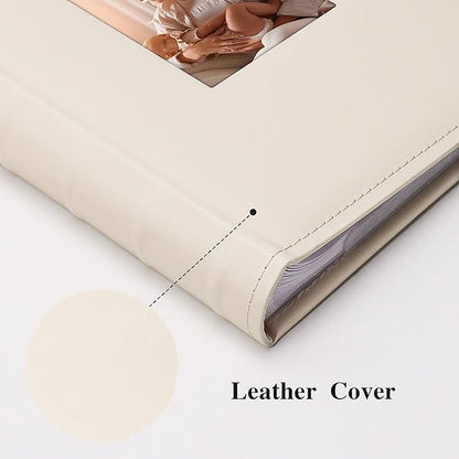 Vienrose Photo Album 4x6 300 Photos with Memo Area Leather Cover Large Capacity Slip-in Pictures Book for Wedding Baby Vacation, White