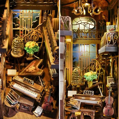 MiniCity Pianist and Nightingale Book Nook Kit, DIY Wooden Puzzle with LED - Image 5