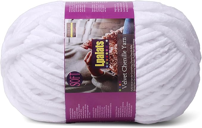 Chunky Chenille Yarn for Crocheting - 200g/7oz Baby Blanket Yarn for Crocheting Soft - 175 Yards Fluffy Thick Plush Yarns for Knitting Blankets Amigurumi (1, White)