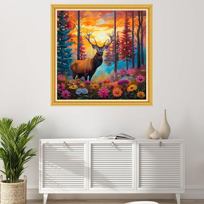 Joyhoor Stamped Cross Stitch Kits for Beginners Needlepoint Kits for Adults Embroidery Kits 11CT Counted Cross Stitch Kits Printed Embroidery Pattern-Colorful Flower Deer 18x18 inch