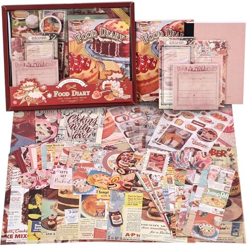 Scrapbooking Supplies Kit, Vintage Culinary Aesthetic Scrapbook Kit for Bullet Junk Journal, Gourmet DIY Journaling Supplies with Recipe, Dessert, Kitchen, Cafe Elements, Unique Gift for Teens & Women by emmoolife
