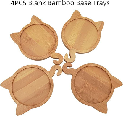 4PCS Mosaic Bamboo Coasters for Crafts, Blank Base Trays, Drinking Cup Coaster, Plant Coaster, Art Plate,DIY Mosaic Supplies (Cat)