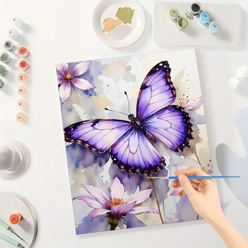 Butterfly Paint by Numbers Kit for Adults - DIY Monarch Butterflies and Purple Flowers Painting on Canvas, Acrylic Paint Set, Suitable for Beginners, Art for Home Decoration or Gifts(12X16IN Framed) - Image 3