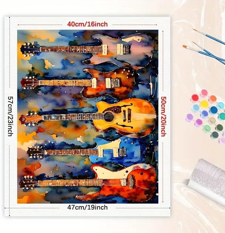 Music Paint by Numbers Kit for Adults - DIY Colorful Guitar Collection Painting on Canvas 16x20 Inches, Acrylic Paint Set, Suitable for Beginners, Art for Home Decoration or Gifts - Image 2