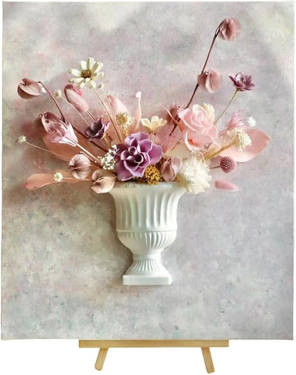 Artistic Oil Painting & Plaster Vase Set - DIY Dried Flower Holder, Separated Components for Easy Assembly, Decorative Wall Art & Textured Vase for Living Room, Bedroom, Office Home Table Decor (A)
