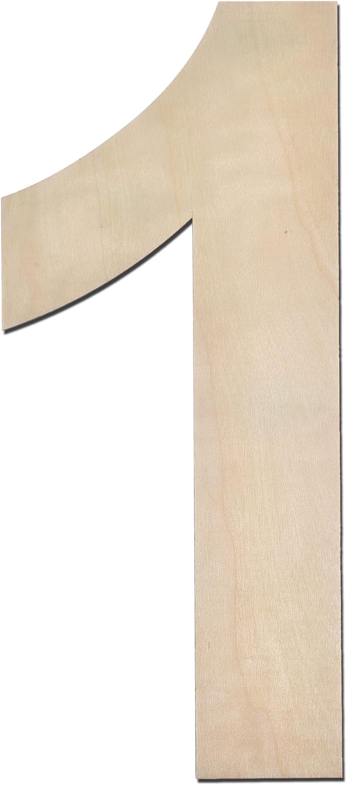 12 Inch Wooden Number 1, 1/4 Inch Thick Large Unfinished Wood Number for Home Wall Decor, DIY Crafts
