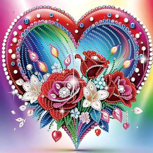 jinglinhh Heart Red Rose Flowers Lily Special Shaped DIY Diamond Art Painting Kit for Adults Beginners, Partial Drill Crystal Rhinestone Gem Art Craft Home Wall Decor 30x30cm by Unknown