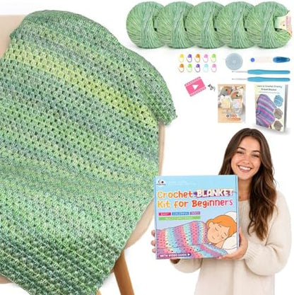 Aeelike Crochet Blanket Kit for Beginners, Easy Blanket Crochet Kits, Green by Aeelikescrochetworld