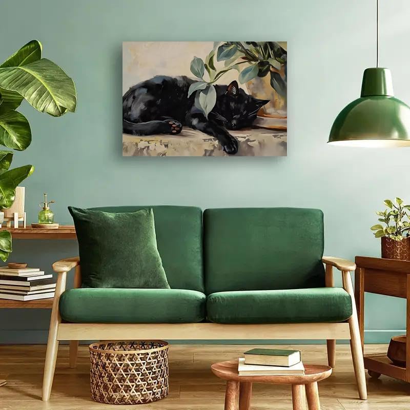 Canrichshop Sleeping Cat Paint by Number Kit for Adults,DIY Black Cat Acrylic Painting Kit Without Frame,Easy Adult Paint-by-Number Kits on Canvas Decor 16x20inch - Image 2