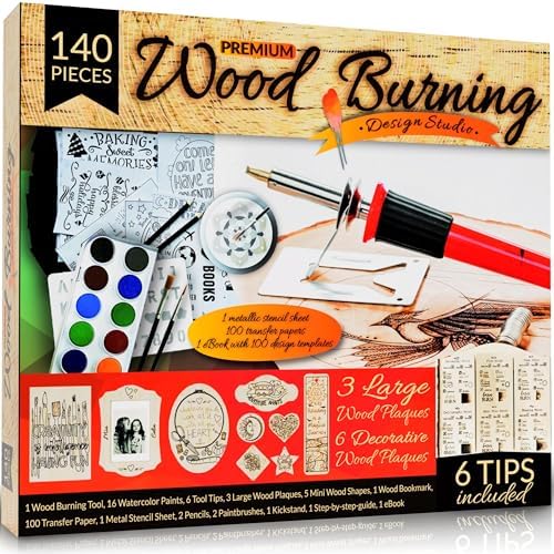 Scissor-Tailed Beginners Wood Burning Kit 140 Pieces. Best Gift Idea for Art & Craft Kit Lovers. Woodburning DIY Hobby Kits with 9 Large Wooden Plaques to Make Unique Wood Burning Projects by Scissor-Tailed
