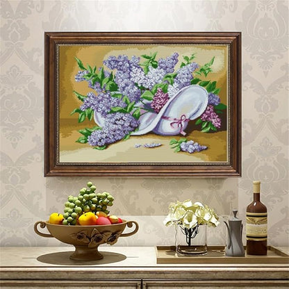 JOYSEWING Flowers Stamped Kits Counted Cross Stitch Easy Printed Patterns Embroidery Kits for Beginners Wall Art DIY Home Decor Printed Pattern Canvas (Lilac(14CT) 24.41 ×17.32 inch)
