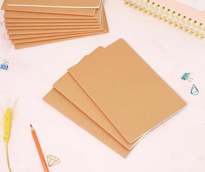 FAWTEEM 48 Pack A5 Blank Notebook Bulk Kraft Cover Blank Sketch Book Pad Travel Journals Composition Diary Subject Notebooks Planner 60 Pages, 8.3”x 5.5”