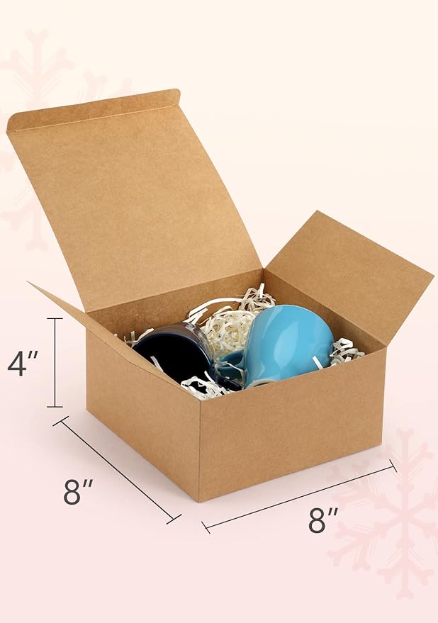 ValBox 8x8x4 Inches Gift Boxes 12 PCS Brown Paper Gift Boxes with Lids for Gifts, Wedding Present, Bridesmaid Proposal Box, Birthday Party Favor, Easy Assemble Box with 66ft Twine
