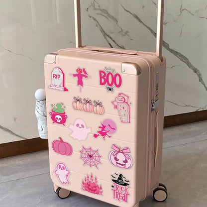 50PCS Cute Pink Halloween Stickers – Kawaii Ghosts, Pumpkins, Cats, Witch Hats, Skull & Trick or Treat Vinyl Decals for Scrapbook, Planner, Journal, DIY Crafts, Laptop, Water Bottle Decoration