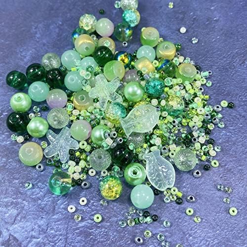 Assorted Glass Resin Beads Multi Size Colors Smooth Cracked Gravel Millet Spacer Beads for Bracelets Necklace Earring DIY Jewelry Making Craft(Xizi Green Series) - Image 5