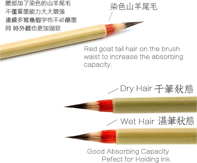 Qi Ming Wen Fang Chinese Brush, Chinese Calligraphy Brush for Small Regular Script 1.5-3cm, Weasel Hair calligraphy Brush for Chinese & Japanese Kanji, Small 2pcs Set (QingSu S 2/PK)