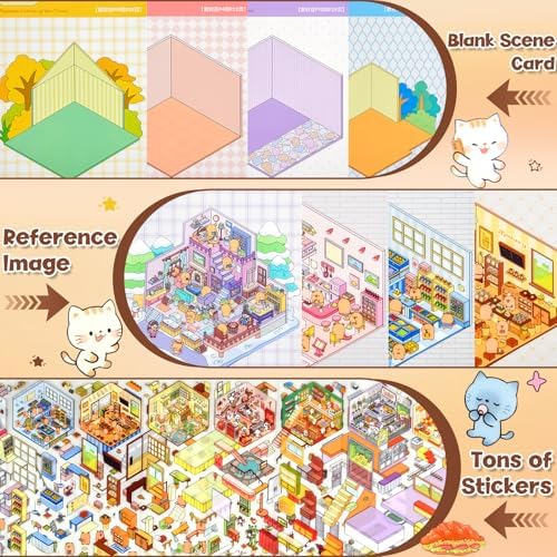 ASTARON 20 Sets DIY 3D Sticker Scene Book, Make Own Shop Room Relief Stress - Image 3