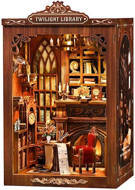 DIY Book Nook Kit, Wooden Miniature Booknook Kit with LED Light, 3D Wooden Bookend Model Building Kit, Handmade Book Nook Gift for Adults Teens Beginners【Micro Light Book Pavilion】 by Unknown
