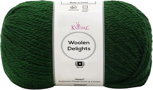 Woolen Delights Soft Wool Yarn for Crocheting, 3-Pack (522Yds / 300G), Free Patterns - #4 Medium Aran/Heavy Worsted Weight Wool Yarn for Knitting - Forest Green
