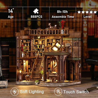 Dreamy Book Hall DIY Book Nook Kit for Adults - Wooden Bookshelf 3D Book Nook Miniature Kit with LED Lights, Puzzle Library Decor for Book Lovers, Dust Proof Display, Tiny Elegant Bookshelf - Image 5