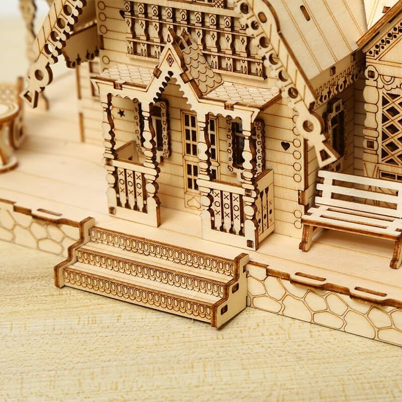 3D Wooden Puzzles for Adults 267pcs Vintage LED Light Villa DIY Wooden Assembly Kit for Teens Home Decor - Image 5
