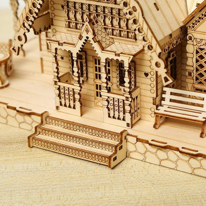 3D Wooden Puzzles for Adults 267pcs Vintage LED Light Villa DIY Wooden Assembly Kit for Teens Home Decor - Image 5
