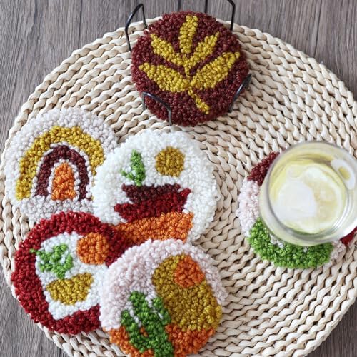 Temlum 6pcs Punch Needle Coasters Kit for Adults and Beginners(Plants) - Image 6