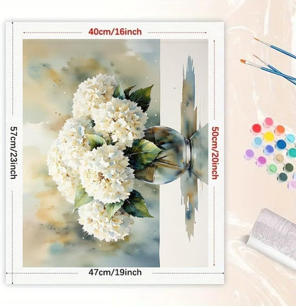 TAOPAOLAB Floral Bouquet Paint by Numbers Kit for Adults - DIY White Hydrangeas in Glass Vase Painting on Canvas 16x20 Inches, Acrylic Paint Set, Suitable for Beginners, for Home Decoration or Gifts - Image 2